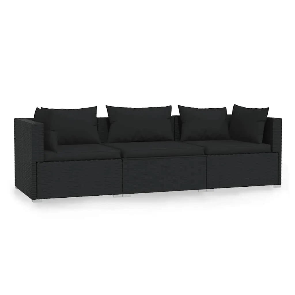 Modular Black Rattan 3-Seater Outdoor Sofa Set