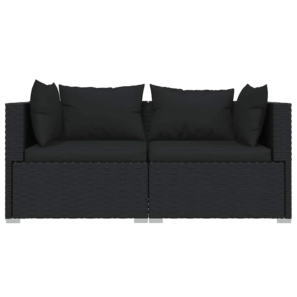 3 Piece Lounge Set Black PE Rattan Waterproof Sectional Sofa with Removable Cushions