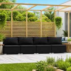 Durable 4-Seater Outdoor Sofa with Cushions in Black Rattan