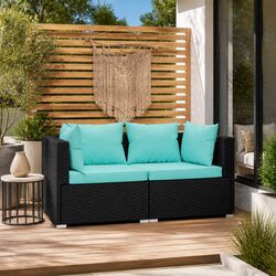 Durable 2-Seater Outdoor Sofa Black Rattan Seating Set