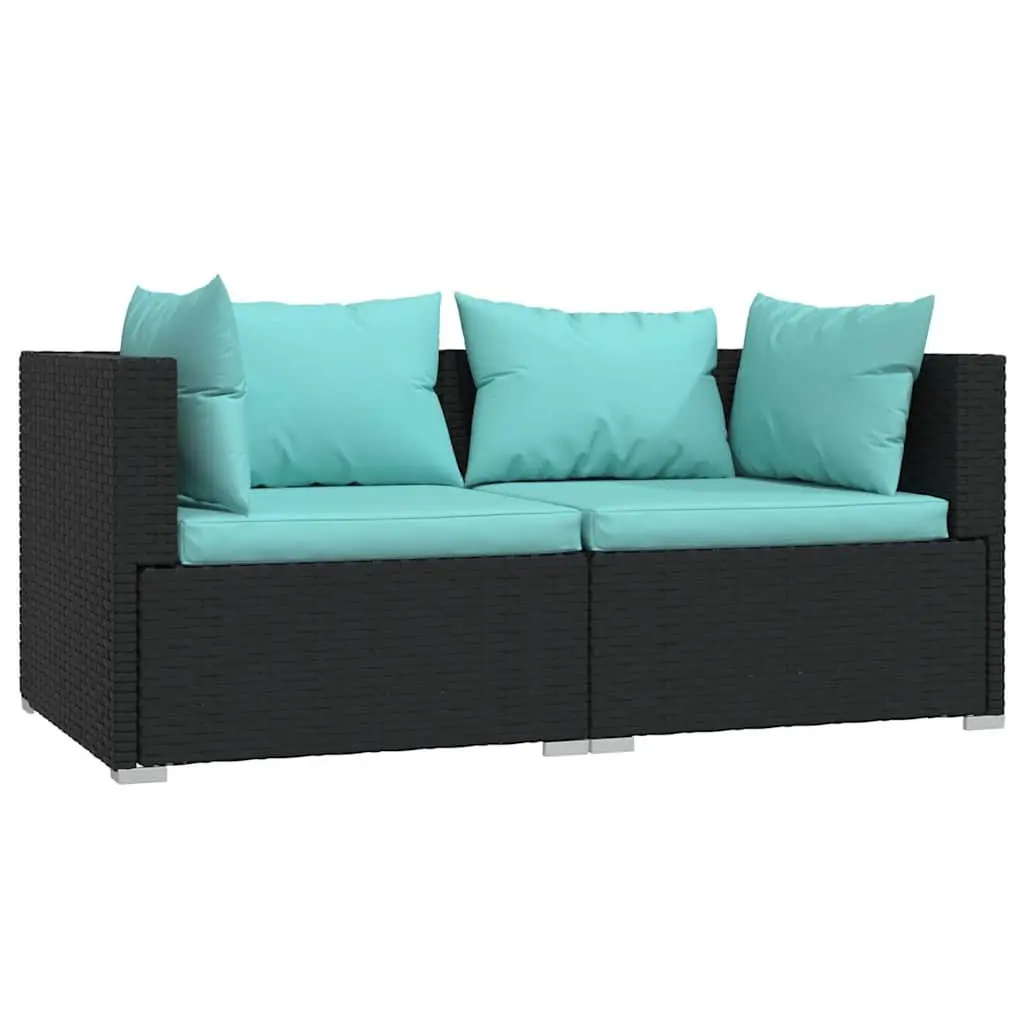 2-Seater Outdoor Sofa Black Rattan Seating Set