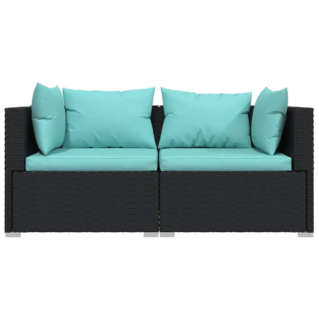 2-Seater Outdoor Sofa Black Rattan Seating Set