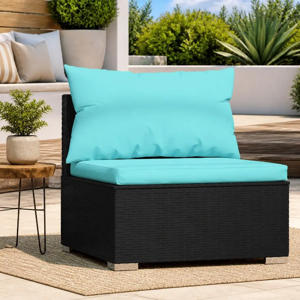 Garden Middle Sofa Poly Rattan Black Modular Outdoor Seat