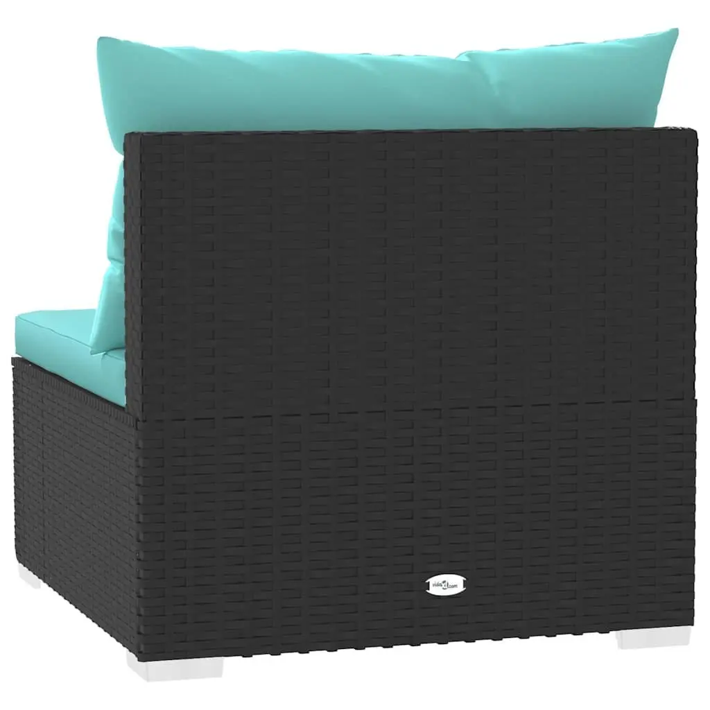 Garden Middle Sofa Poly Rattan Black Modular Outdoor Seat