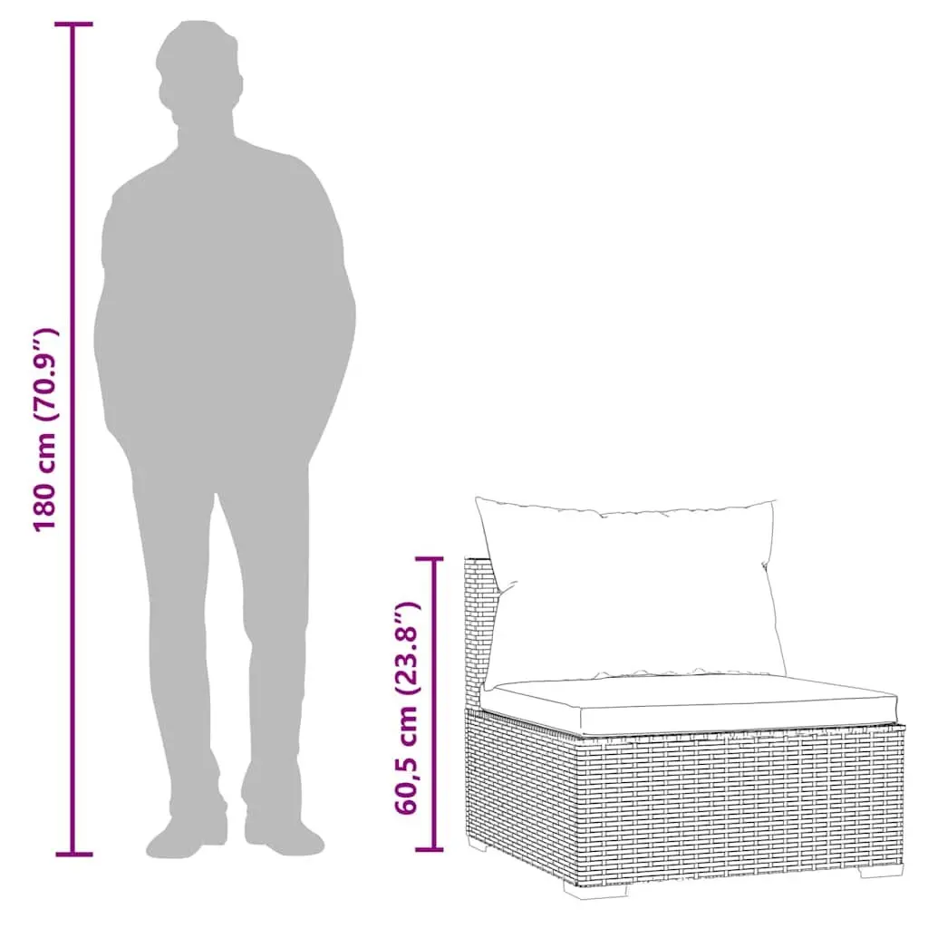 Garden Middle Sofa Poly Rattan Black Modular Outdoor Seat