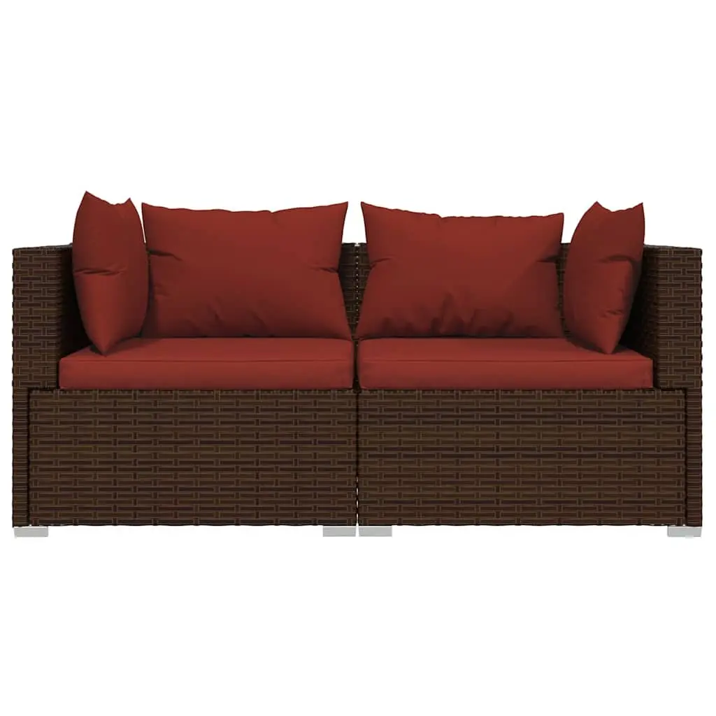 2-Seater Outdoor Sofa PE Rattan Brown with Cushions