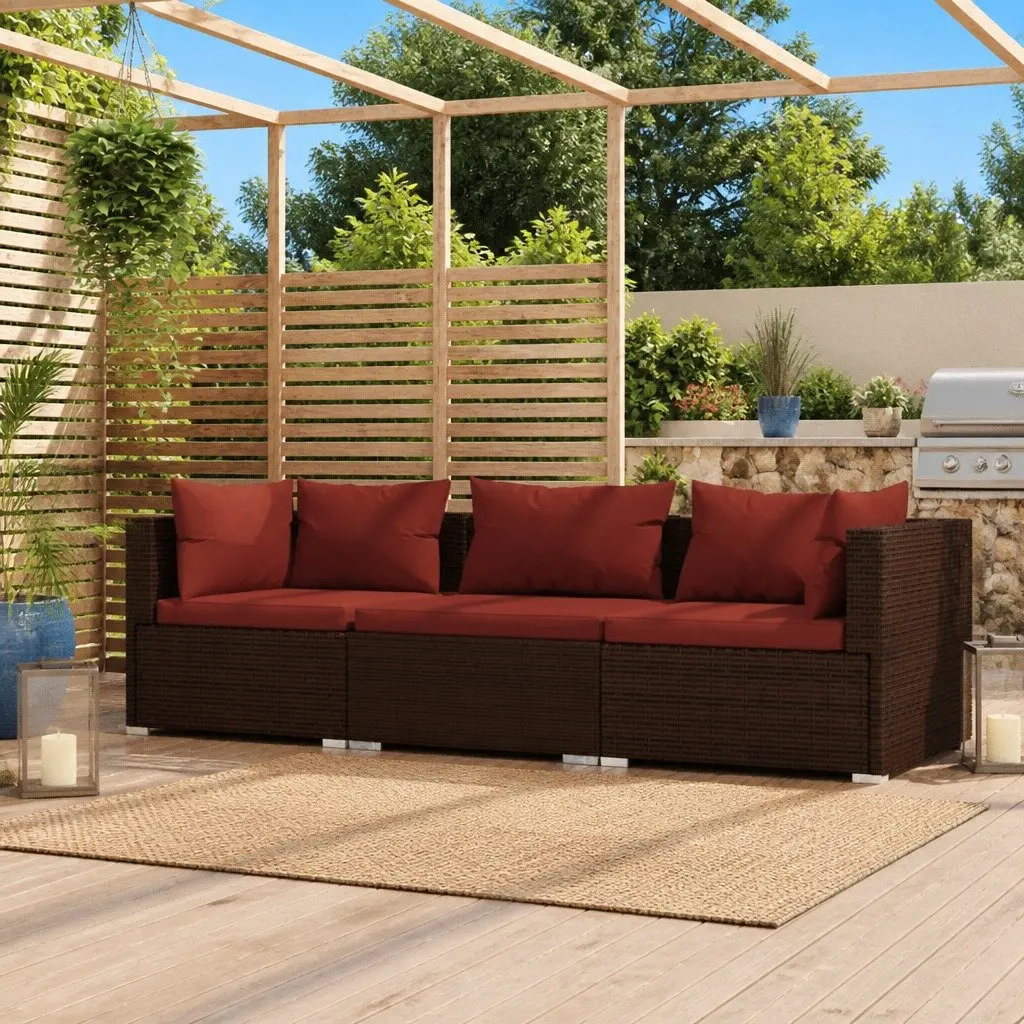 3-Seater Outdoor Sofa with Cushions in Brown