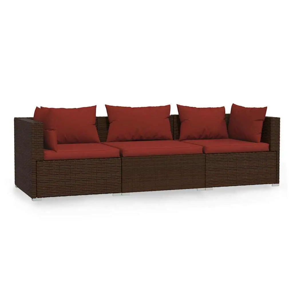 3-Seater Outdoor Sofa with Cushions in Brown