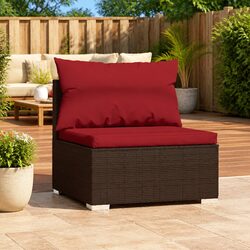 Garden Middle Sofa with Cushions Brown Outdoor Sectional Modular Seating Unit