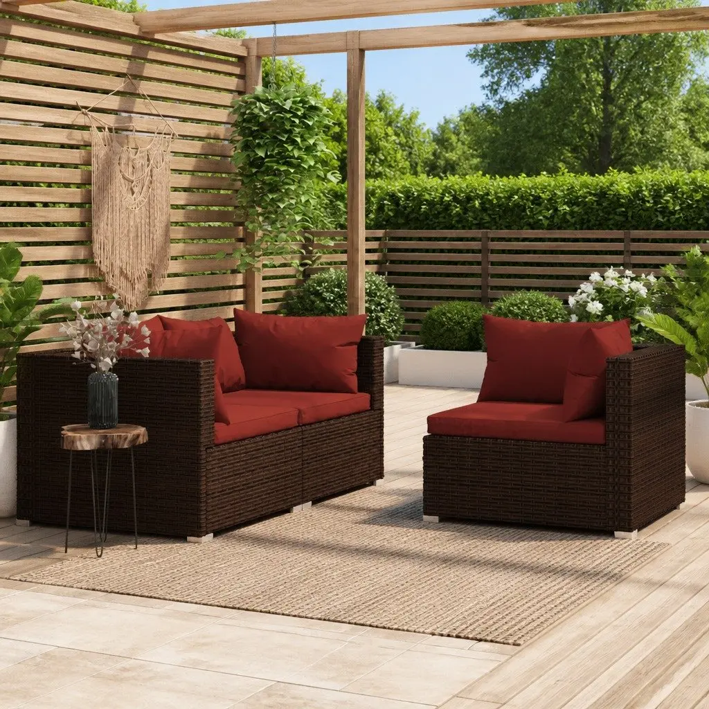 3 Piece Outdoor Sectional Sofa Set in Brown