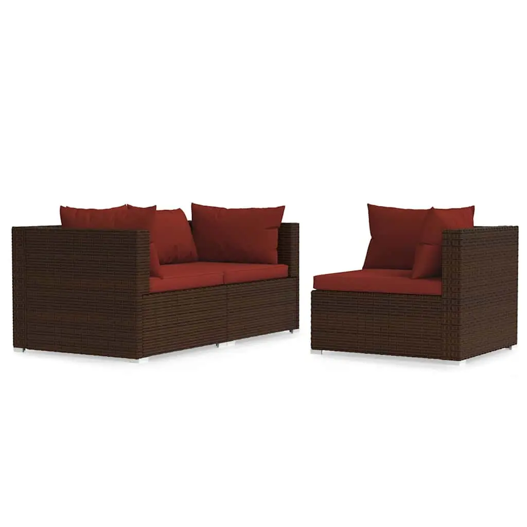 3 Piece Outdoor Sectional Sofa Set in Brown