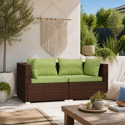Durable 2-Seater Outdoor Sofa with Cushions in Brown Rattan