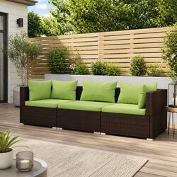 Durable 3-Seater Outdoor Sofa with Cushions in Brown