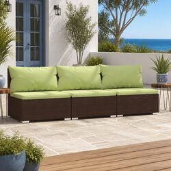 Durable 3-Seater Outdoor Sofa with Cushions in Brown Rattan