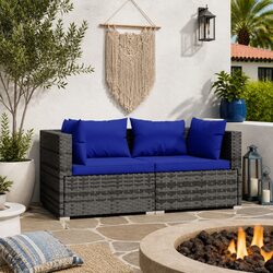 Durable 2-Seater Outdoor Sofa in Grey PE Rattan