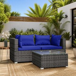 Garden Lounge Set 3 Piece Outdoor Furniture Grey Poly Rattan with Cushions