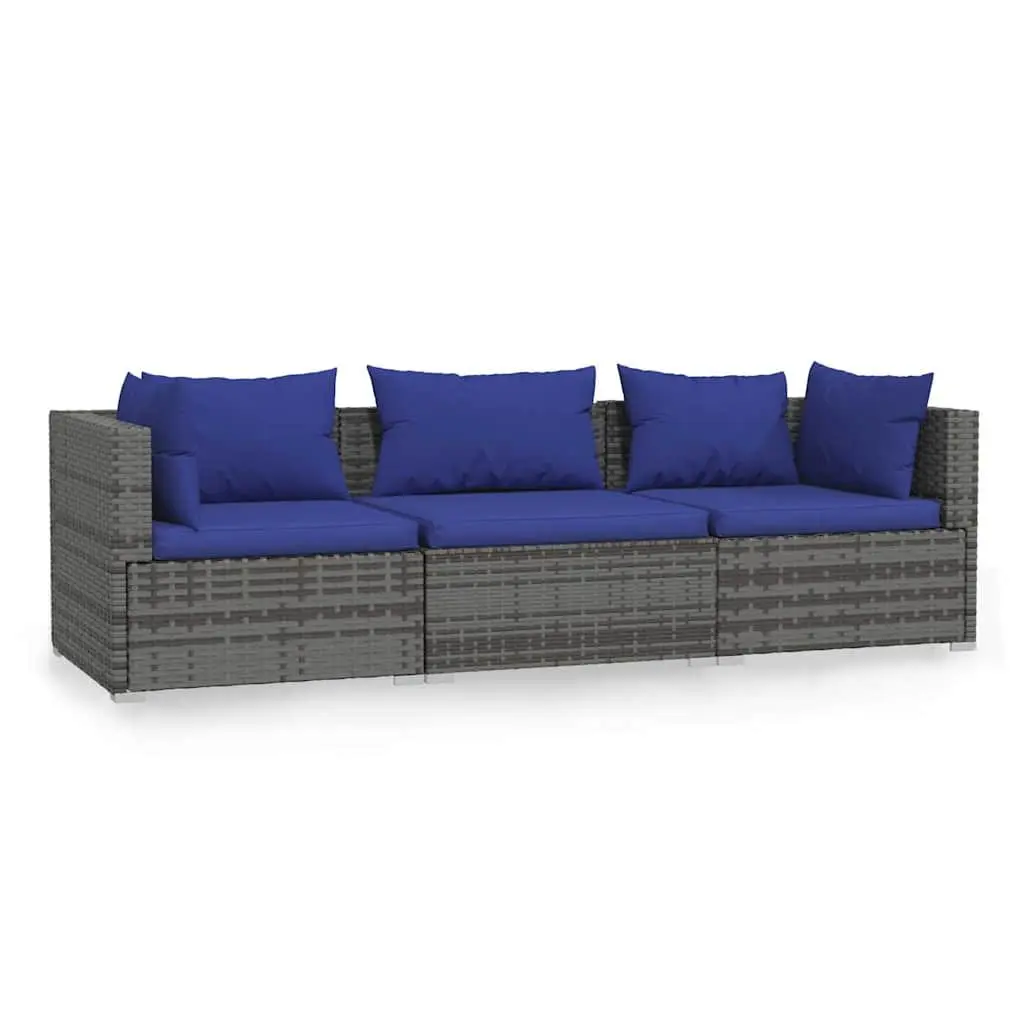 Grey 3-Seater Outdoor Sofa with Cushions