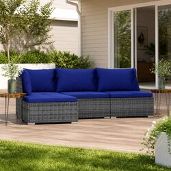 Durable 4 Piece Garden Lounge Set with Cushions in Grey
