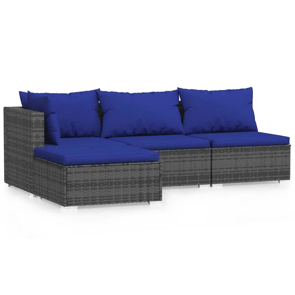 4 Piece Garden Lounge Set Poly Rattan Grey Outdoor Furniture