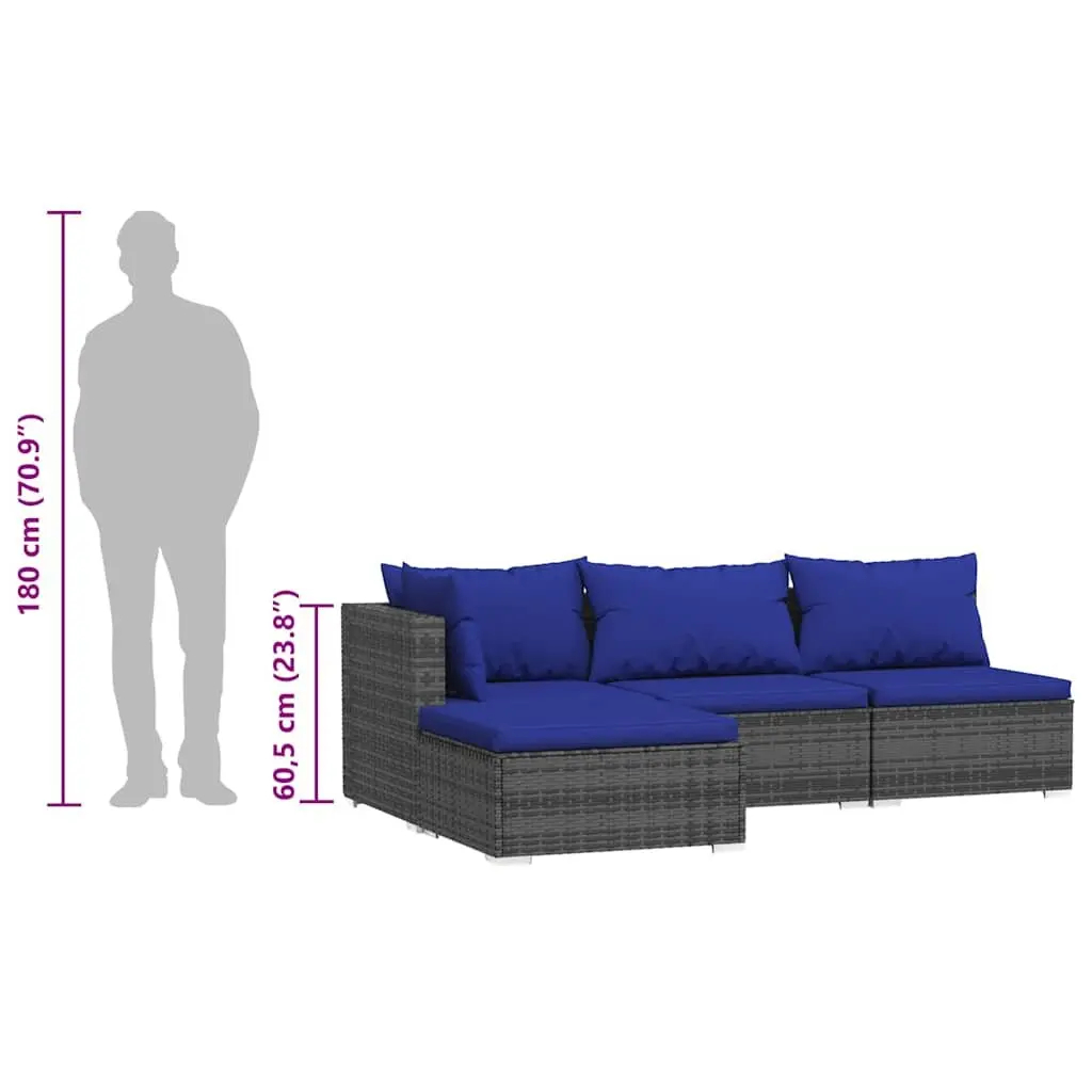 4 Piece Garden Lounge Set Poly Rattan Grey Outdoor Furniture