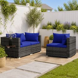 Garden Lounge Set 3 Piece Outdoor Sectional Grey Poly Rattan Modular Sofa