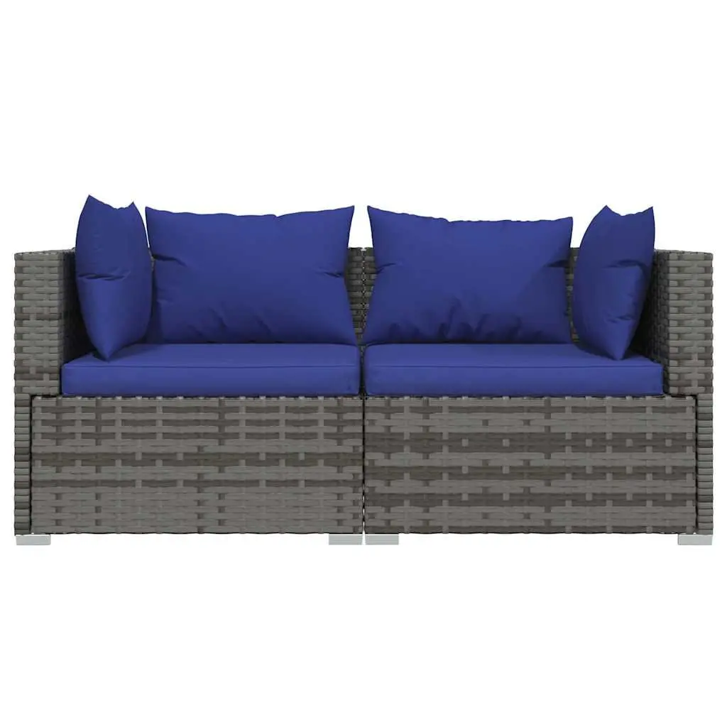 Garden Lounge Set Poly Rattan 3 Piece Grey Outdoor Patio Sofa with Cushions