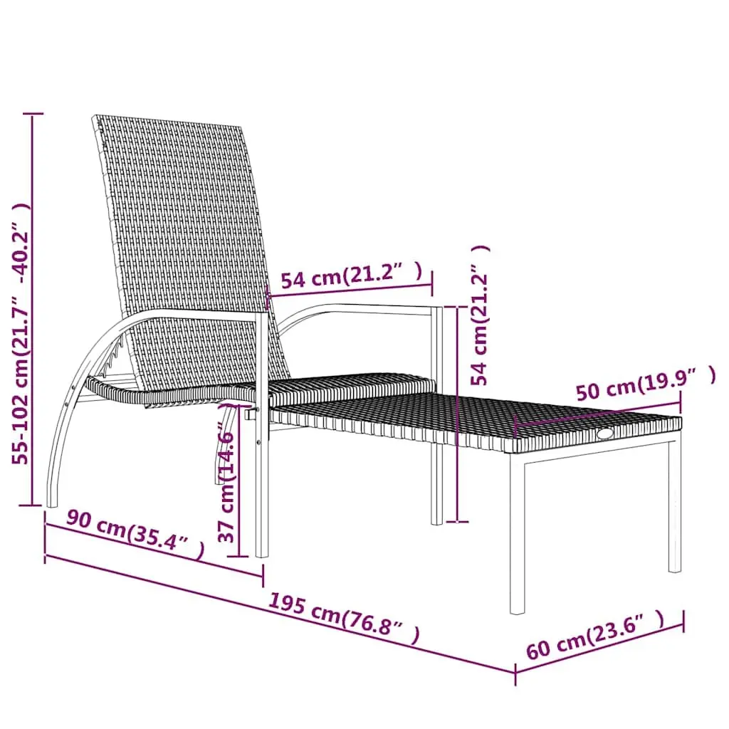 Sun Lounger Steel Brown Adjustable Backrest Outdoor Lounge Chair