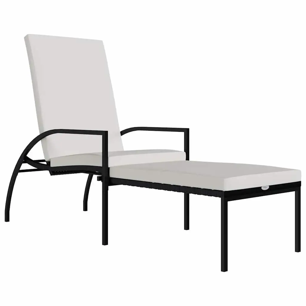 Sun Lounger Steel Adjustable Backrest Black Outdoor Garden Patio Lounge Chair