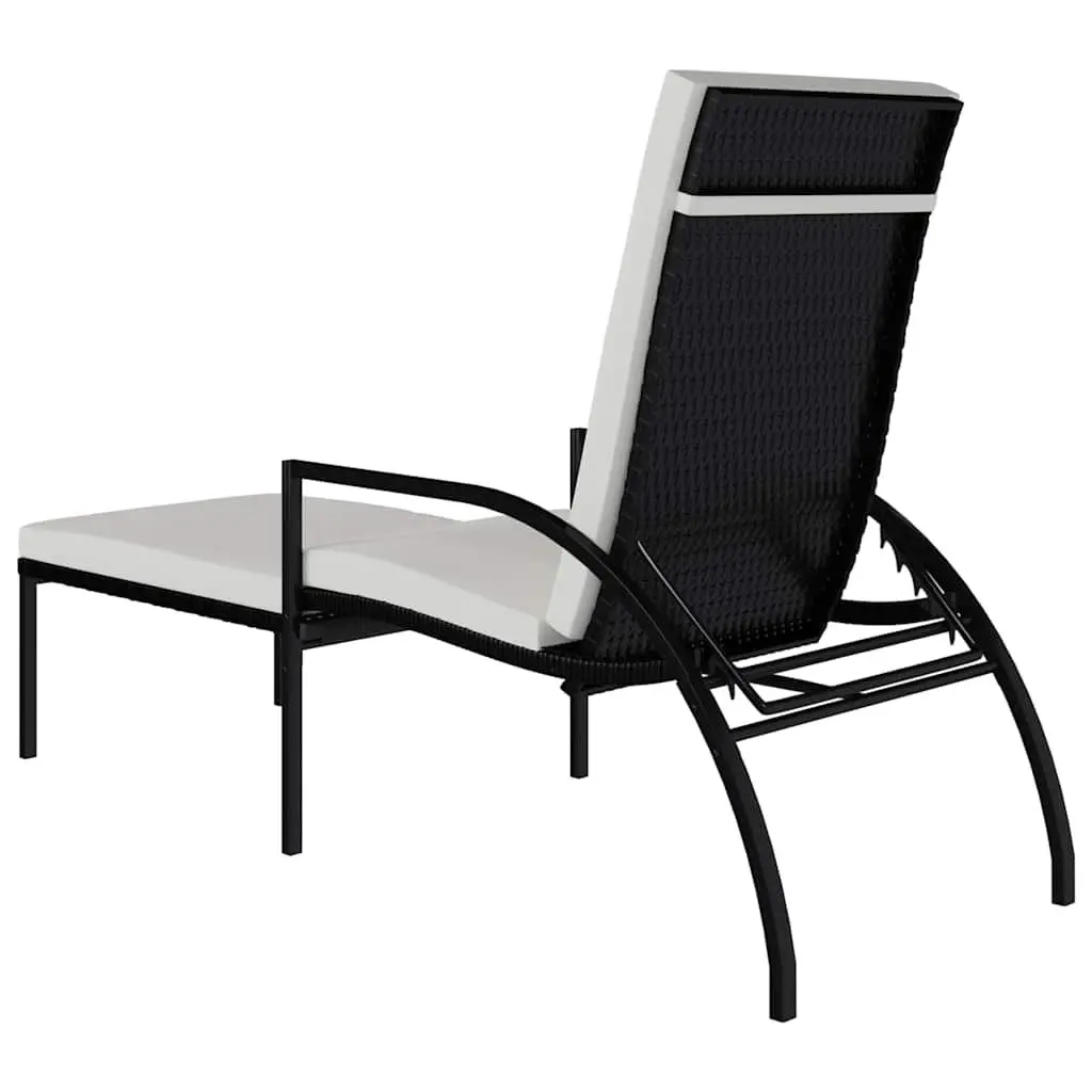 Sun Lounger Steel Adjustable Backrest Black Outdoor Garden Patio Lounge Chair