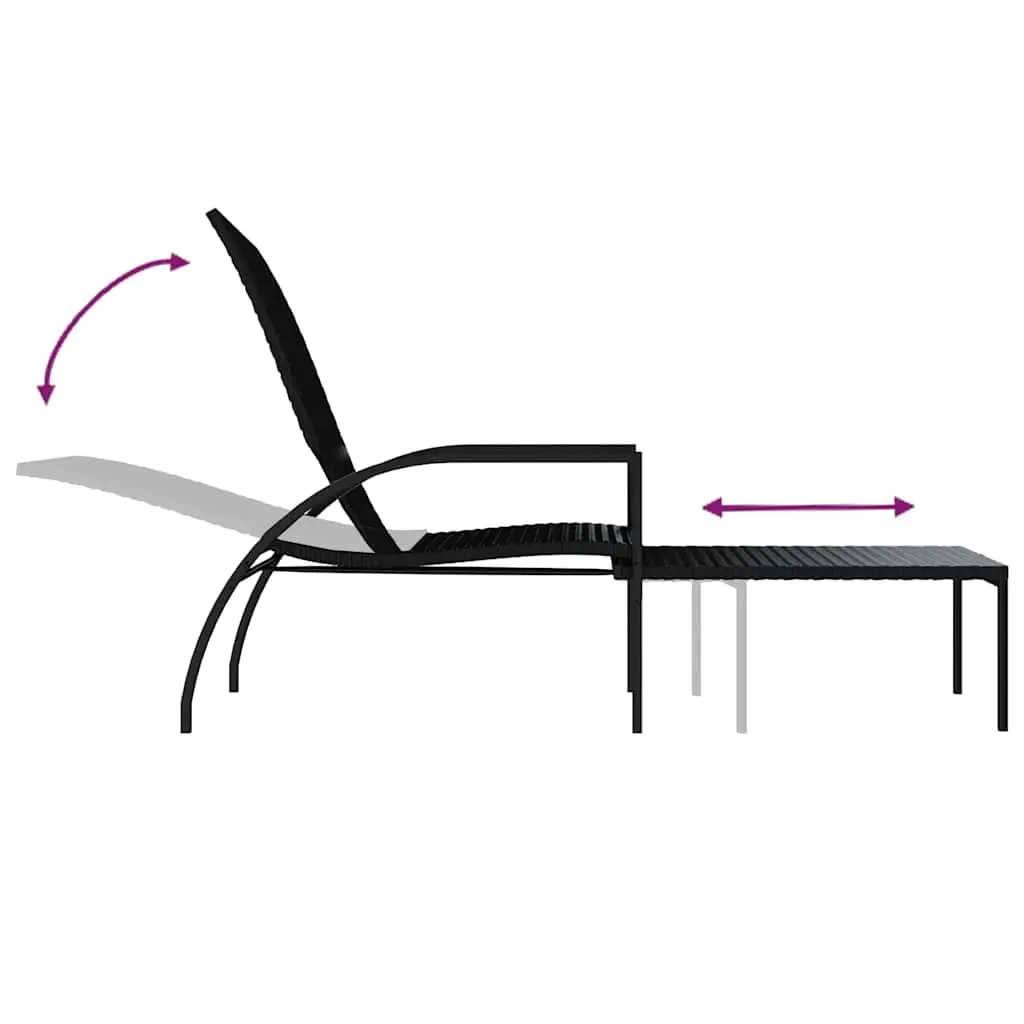 Sun Lounger Steel Adjustable Backrest Black Outdoor Garden Patio Lounge Chair