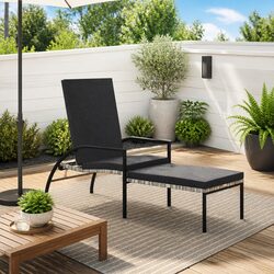 Adjustable Backrest Sun Lounger with Footrest in Grey