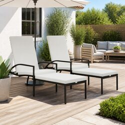 Brown Outdoor Garden Loungers 2 pcs with Footrest