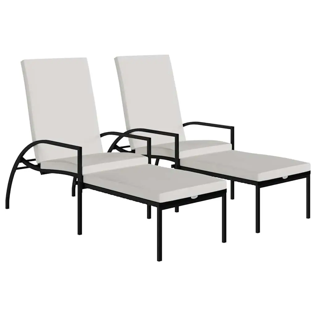 Sun Loungers 2pc with Footrest Adjustable Backrest Outdoor Patio Garden Relaxing