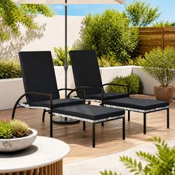 Durable Grey Sun Loungers 2pcs with Footrest for Outdoors