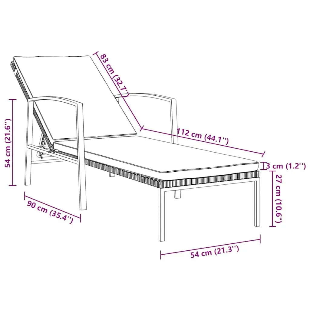 Sun Lounger Steel Adjustable Backrest Black
