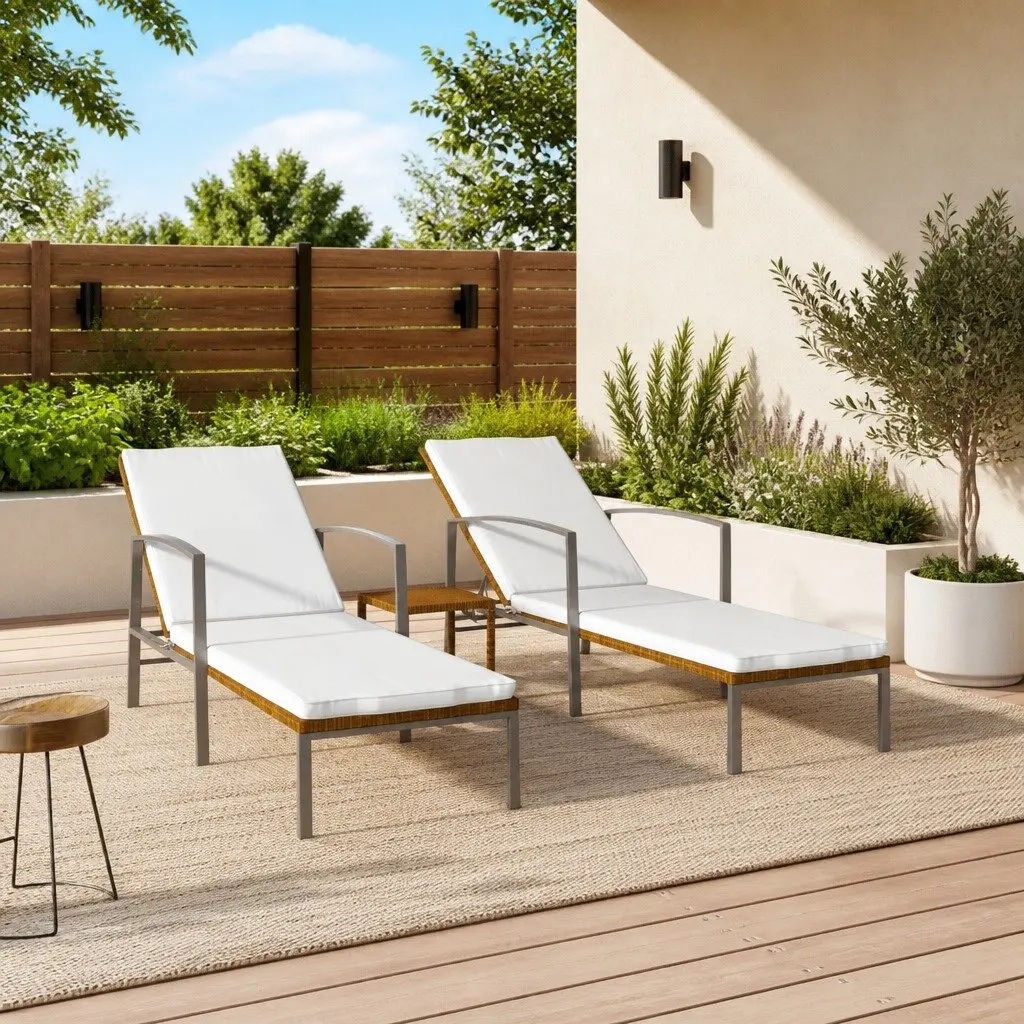Sun Loungers Poly Rattan Brown 2 pcs Outdoor Garden Patio Furniture
