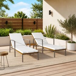 Brown Outdoor Garden Sun Loungers Set with Table