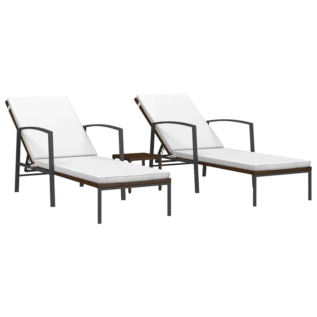 Sun Loungers Poly Rattan Brown 2 pcs Outdoor Garden Patio Furniture