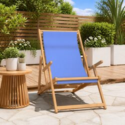 Adjustable Folding Beach Chair with Solid Teak Wood Frame