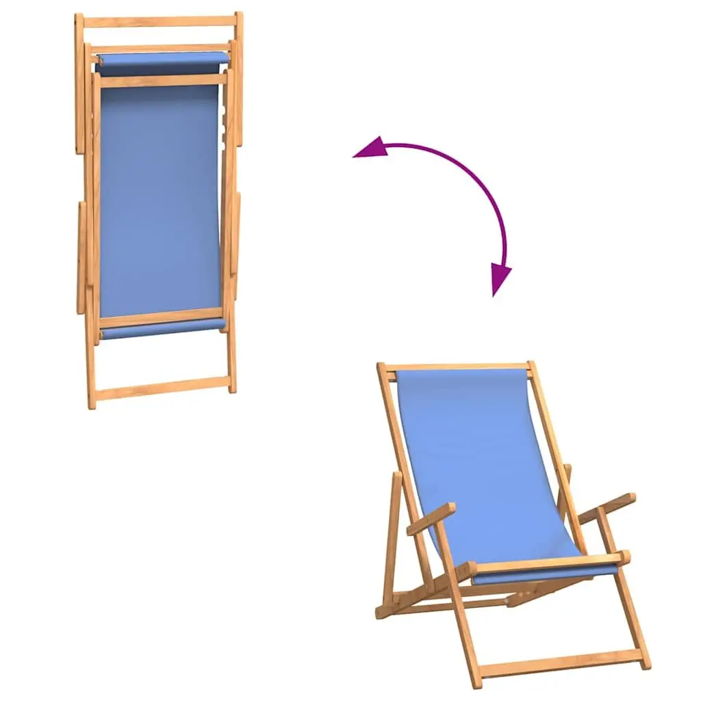 Adjustable Folding Beach Chair with Solid Teak Wood Frame