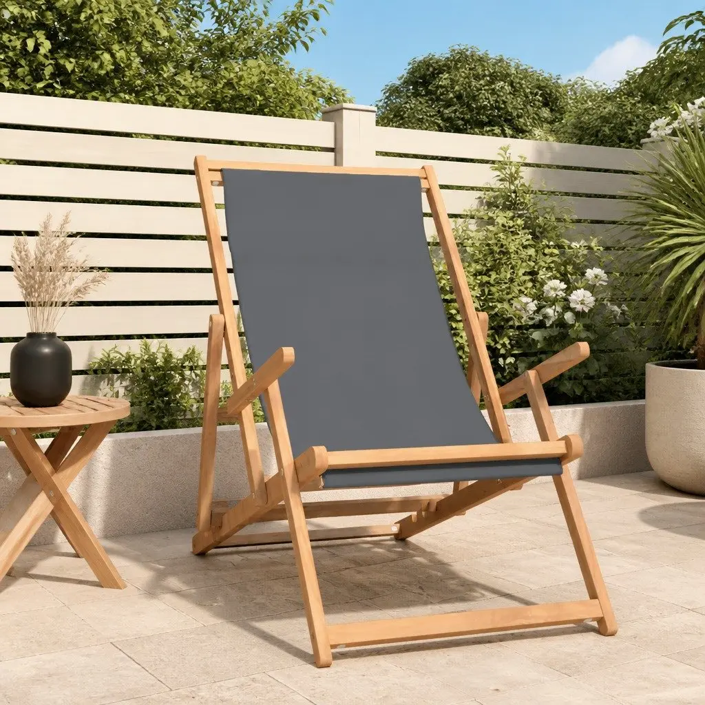 Teak Wood Folding Beach Chair with Adjustable Backrest