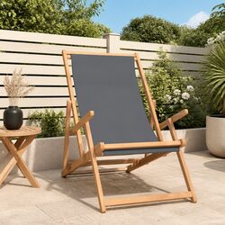 Folding Beach Chair Outdoor Garden Deck Chair Adjustable Backrest Teak Wood Grey