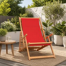 Folding Beach Chair Solid Teak Wood Outdoor Garden Deck Chair Adjustable