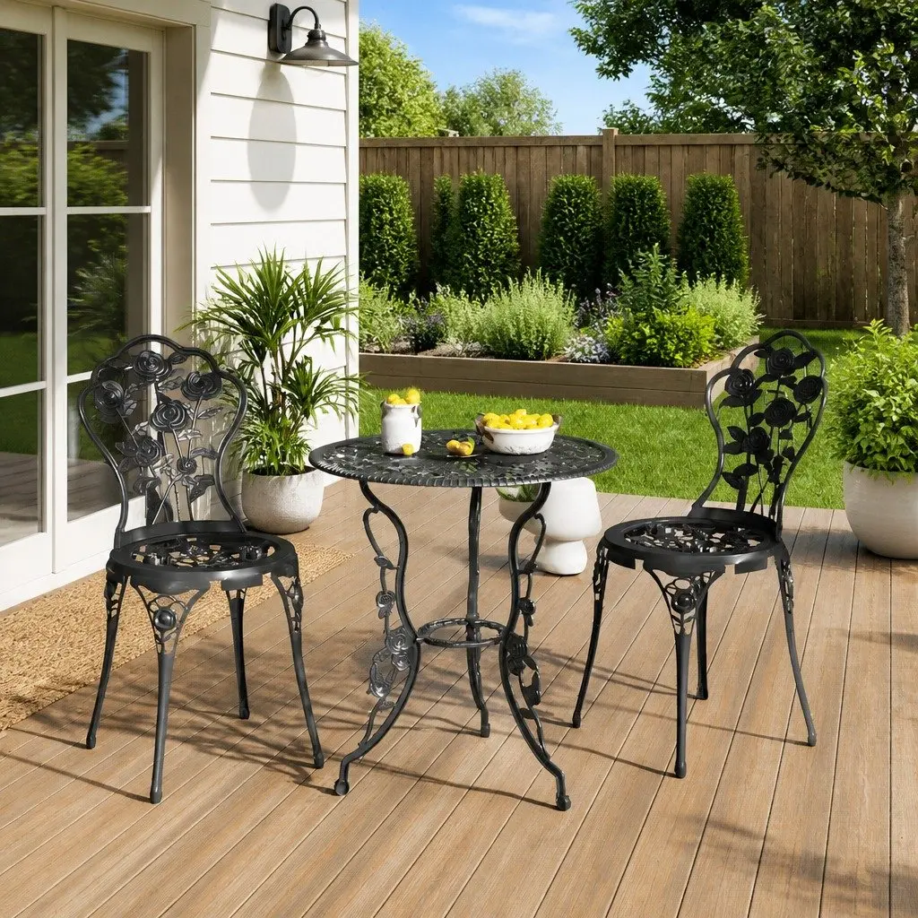 3 Piece Black Bistro Set for Outdoor Spaces