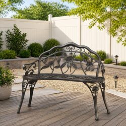 Stylish Black Garden Bench 99cm Cast Aluminium Design