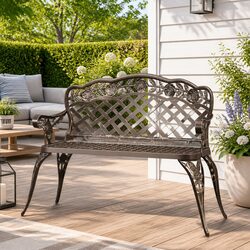 Sturdy Cast Aluminium Garden Bench 108cm with Scrollwork