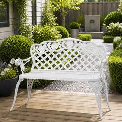 Sturdy 108cm Cast Aluminium Garden Bench in White