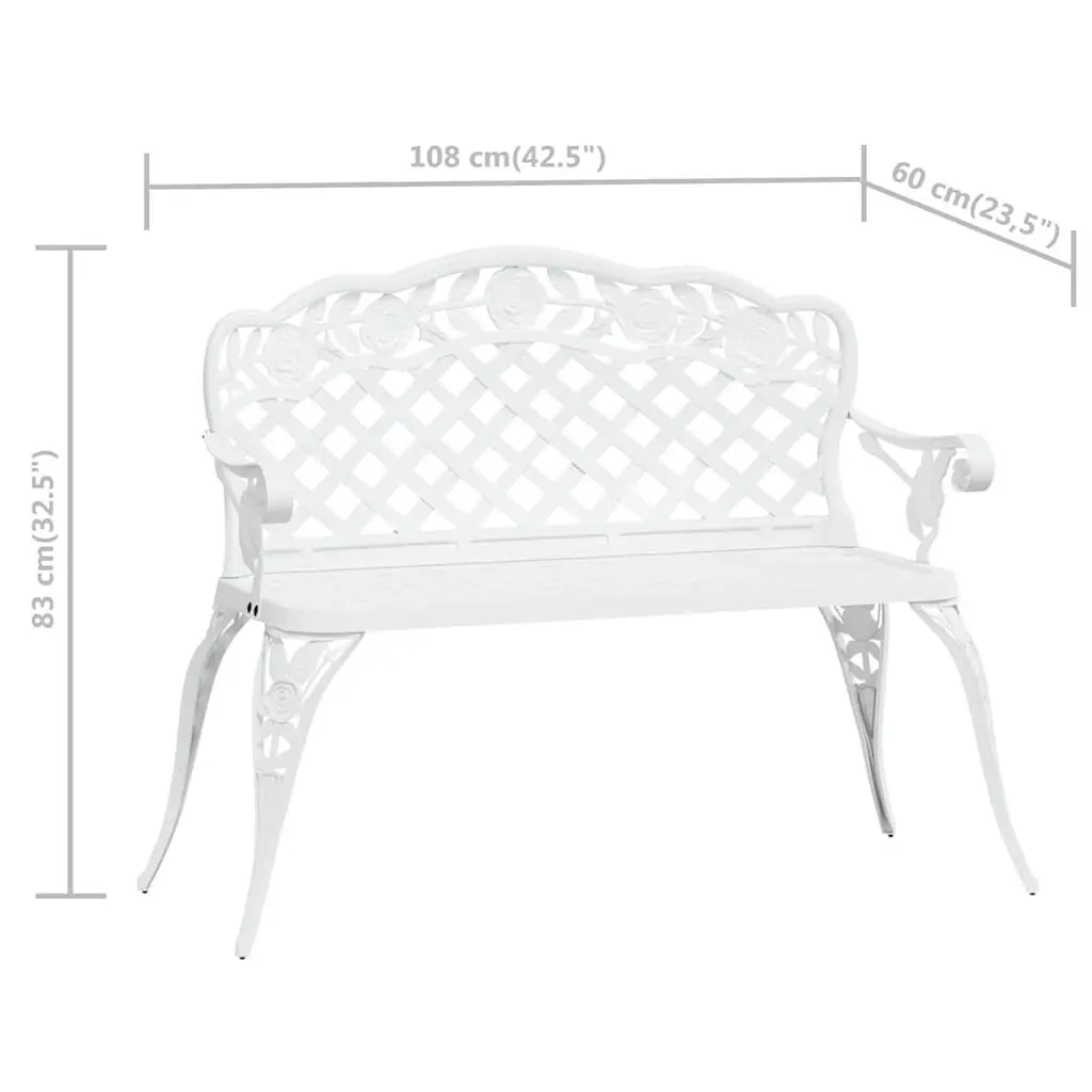 Garden Bench Cast Aluminium 108cm White