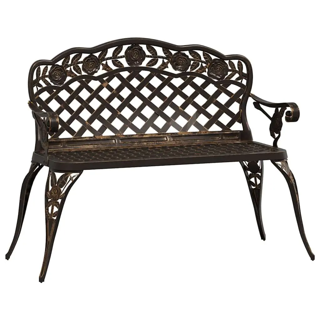Garden Bench 108cm Outdoor Seating Cast Aluminium Brown Patio Furniture