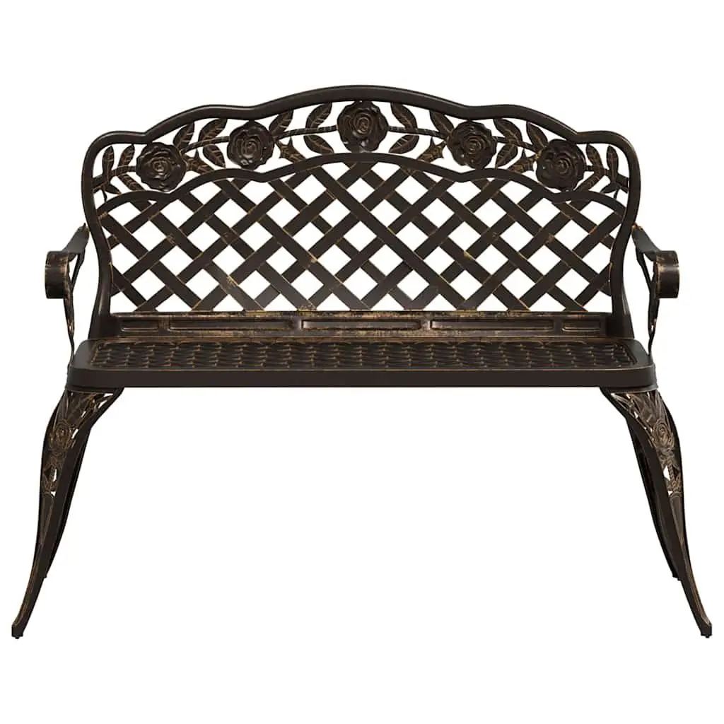 Garden Bench 108cm Outdoor Seating Cast Aluminium Brown Patio Furniture